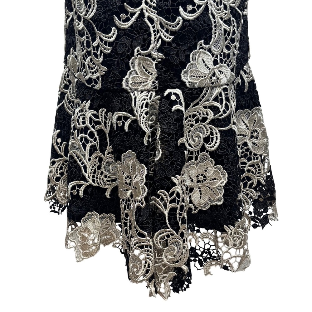Alice + Olivia Lace Dress Black Cream Floral Mermaid Elegant Cocktail Classy 0 - Picture 8 of 14